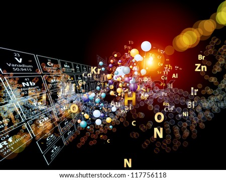 Artistic background made of chemical icons, fractal graphics and design elements for use with projects on chemistry, biology, pharmacology and modern science