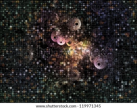 Backdrop composed of complex network texture, abstract gears and design elements and suitable for use in the projects on networking, computers and modern technology
