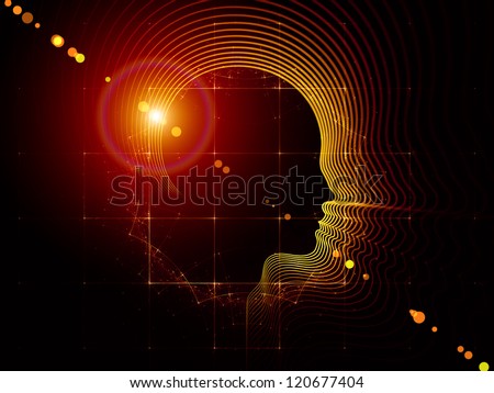 Abstract arrangement of human head and fractal grids suitable as background for projects on science, technology and intelligent life in the Universe