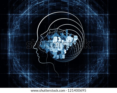 Design composed of human head and fractal grids as a metaphor on the subject of science, technology and intelligent life in the Universe