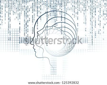 Backdrop of  human head and fractal grids to complement your design on the subject of science, technology and intelligent life in the Universe