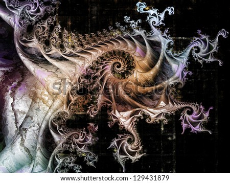 Composition of dimensional fractal spirals and textures on the subject of art, science and technology