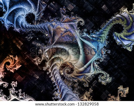 Background design of dimensional fractal spirals and textures on the subject of art, science and technology