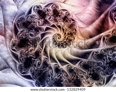 Background design of dimensional fractal spirals and textures on the subject of art, science and technology