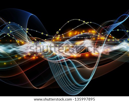 Graphic composition of lights, fractal and custom design elements to serve as complimentary design for subject of network, technology and motion