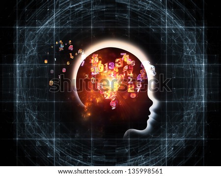 Composition of human head and fractal grids with metaphorical relationship to science, technology and intelligent life in the Universe