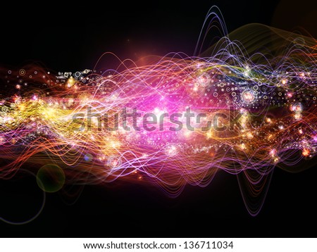 Graphic composition of lights, fractal and custom design elements to serve as complimentary design for subject of signals, networking, communication technologies and motion