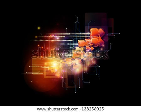 Composition of symbols, lights, fractal elements on the subject of digital communications, science and virtual cloud technology