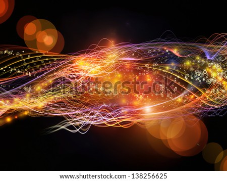 Arrangement of lights, fractal and custom design elements on the subject of signals, networking, communication technologies and motion