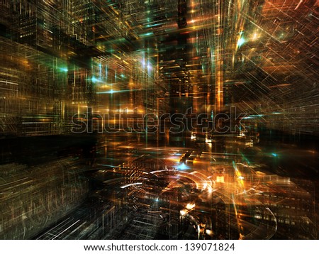 Fractal City series. Visually pleasing composition of three dimensional fractal structures and lights to serve as  background in works on technology, communications, education and science