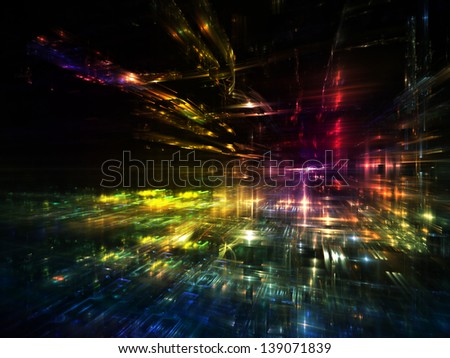 Fractal City series. Background composition of  three dimensional fractal structures and lights to complement your layouts on the subject of technology, communications, education and science