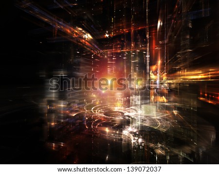 Fractal City series. Arrangement of three dimensional fractal structures and lights on the subject of technology, communications, education and science