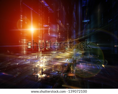 Fractal City series. Composition of three dimensional fractal structures and lights on the subject of technology, communications, education and science