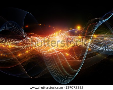 Backdrop of lights, fractal and custom design elements on the subject of signals, networking, communication technologies and motion