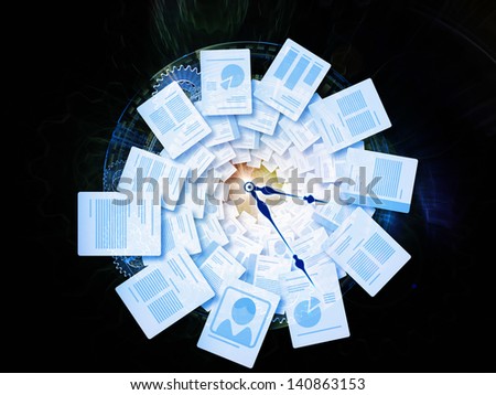 Backdrop composed of document icons, lights and abstract design elements and suitable for use on document processing, office paperwork, virtual workspace and cloud networking