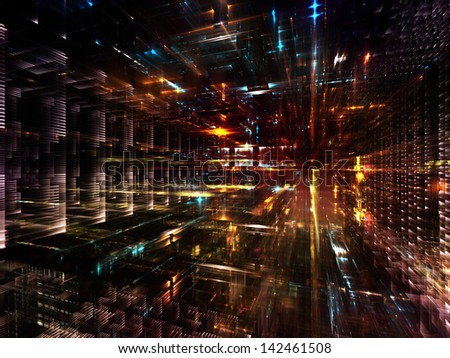 Fractal City series. Composition of three dimensional fractal structures and lights with metaphorical relationship to technology, communications, education and science
