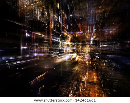Fractal City series. Backdrop of three dimensional fractal structures and lights on the subject of technology, communications, education and science