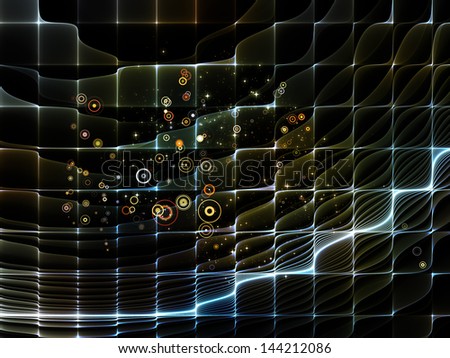 Backdrop of fractal grids and light particles on the subject of futuristic design, science, technology