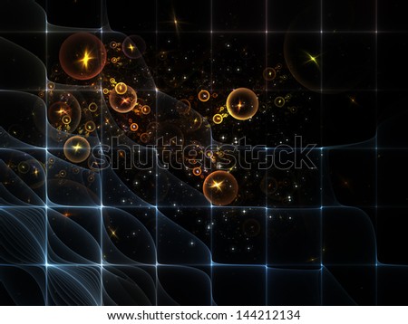 Composition of fractal grids and light particles on the subject of futuristic design, science, technology