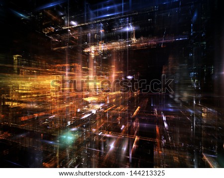 Fractal City series. Backdrop of three dimensional fractal structures and lights on the subject of technology, communications, education and science