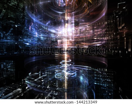 Fractal City series. Backdrop of  three dimensional fractal structures and lights to complement your design on the subject of technology, communications, education and science