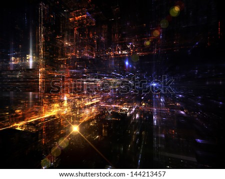 Fractal City series. Abstract design made of three dimensional fractal structures and lights on the subject of technology, communications, education and science