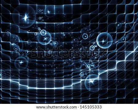 Arrangement of fractal grids and light particles on the subject of futuristic design, science, technology
