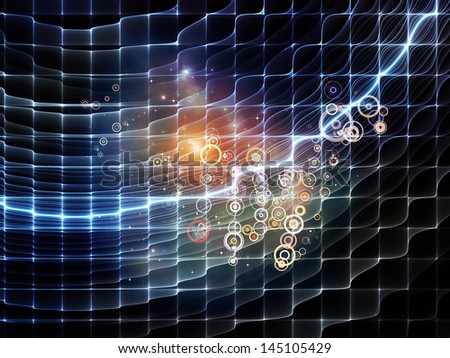 Background design of fractal grids and light particles on the subject of futuristic design, science, technology
