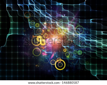 Abstract design made of fractal grids and light particles on the subject of futuristic design, science, technology