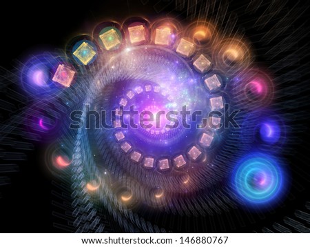 Backdrop design of spiral elements to provide supporting composition for works on design, science and mathematics
