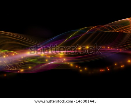 Background design of fractal waves and lights on the subject of art, science and technology
