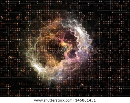 Composition of complex network texture, abstract gear  elements with metaphorical relationship to networking, digital processing and modern technology