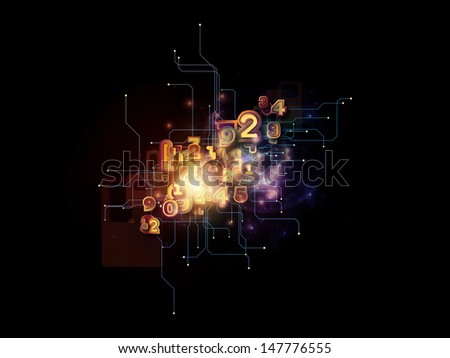 Composition of symbols, lights, fractal elements on the subject of digital communications, science and virtual cloud technology