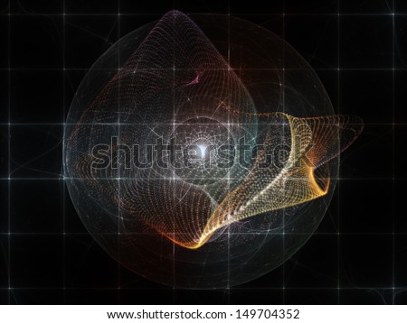 Background design of fractal grids and light particles on the subject of futuristic design, science, technology