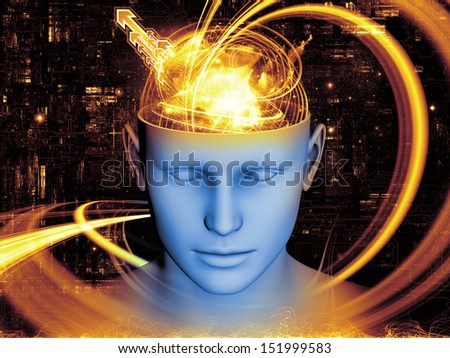 Backdrop of  human head and symbolic elements to complement your design on the subject of human mind, consciousness, imagination, science and creativity