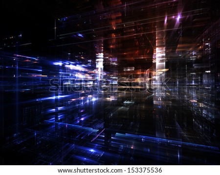 Fractal City series. Interplay of three dimensional fractal structures and lights on the subject of technology, communications, education and science