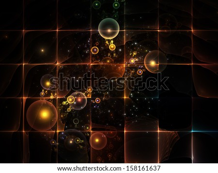 Interplay of fractal grids and light particles on the subject of futuristic design, science, technology