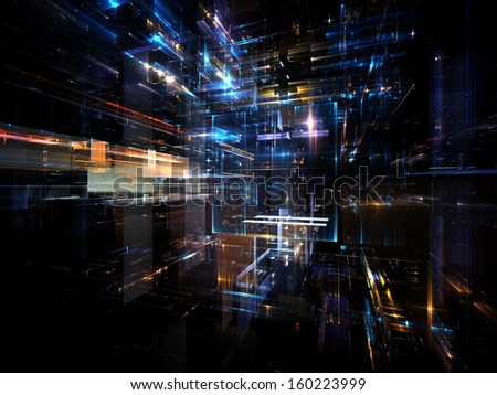 Fractal City series. Abstract arrangement of three dimensional fractal structures and lights suitable as background for projects on technology, communications, education and science