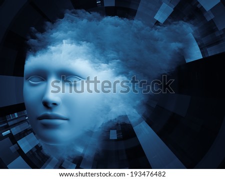 Fractal Mind series. Creative arrangement of human head and fractal clouds to act as complimentary graphic for subject of mind, dreams, thinking, consciousness and imagination