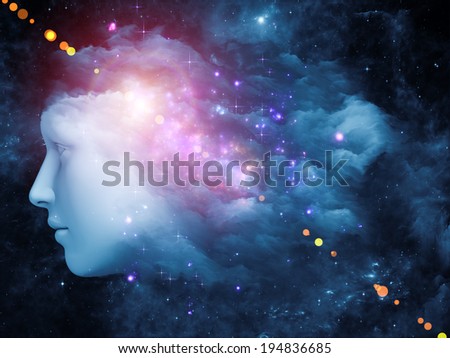 Universal Mind series. Abstract composition of human head and fractal clouds suitable as element in projects related to mind, dreams, thinking, consciousness and imagination