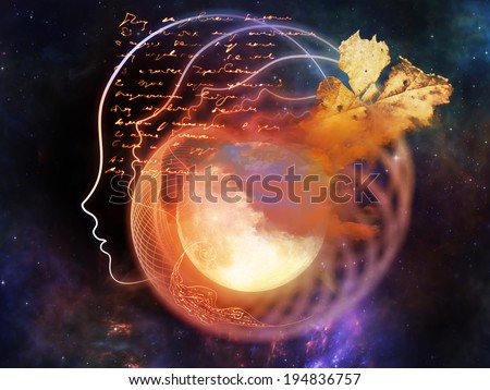 Inner Moon series. Artistic background made of moon, human profile and design elements for use with projects on spirit world, dreams, imagination, astrology and the mind