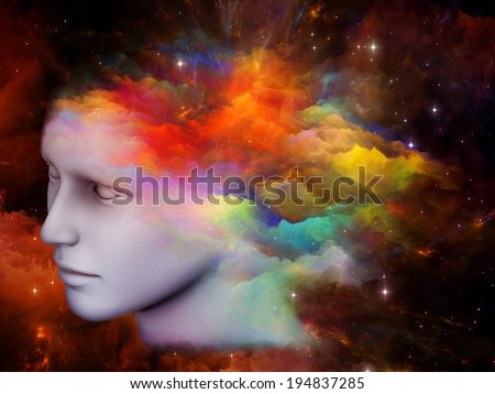 Colorful Mind series. Arrangement of human head and fractal colors on the subject of mind, dreams, thinking, consciousness and imagination