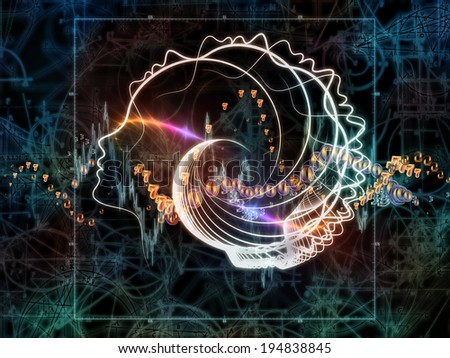 Strange Geometry series. Background design of human head profile, math and geometry related elements on the subject of mathematics, science, education and  technology
