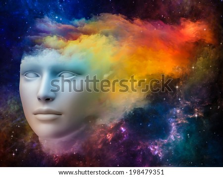 Colorful Mind series. Abstract design made of human head and fractal colors on the subject of mind, dreams, thinking, consciousness and imagination