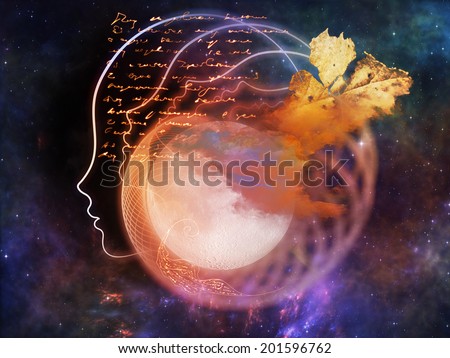 Inner Moon series. Design composed of moon, human profile and design elements as a metaphor on the subject of spirit world, dreams, imagination, astrology and the mind