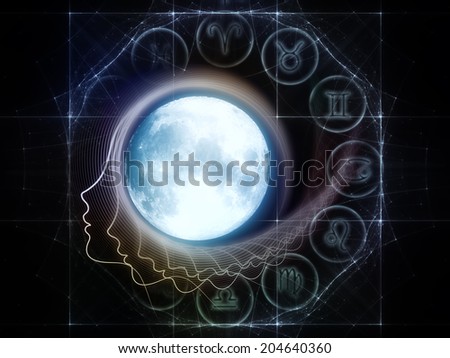 Inner Moon series. Interplay of moon, human profile and design elements on the subject of spirit world, dreams, imagination, astrology and the mind