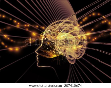 Human Mind series. Artistic background made of brain, human outlines and fractal elements for use with projects on technology, science, education and human mind