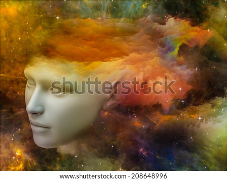 Colorful Mind series. Composition of human head and fractal colors on the subject of mind, dreams, thinking, consciousness and imagination