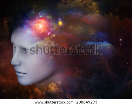 Colorful Mind series. Background design of human head and fractal colors on the subject of mind, dreams, thinking, consciousness and imagination