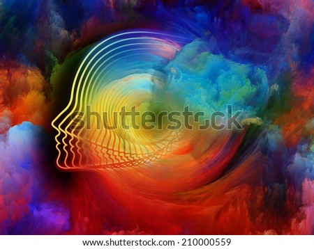 Internal Recurrence series. Interplay of human profile and fractal colors on the subject of inner reality, mental health, imagination, thinking and dreaming